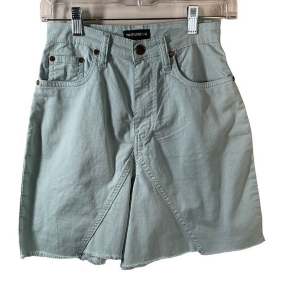 Pretty Little Thing Shorts Womens Denim High Rise Bermuda Size XS UK 4 Green